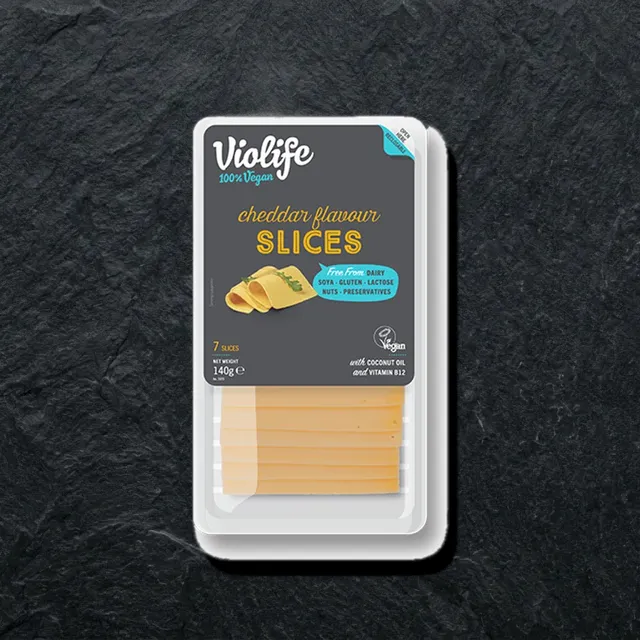 Violife Cheddar — tilimlangan vegan pishloq